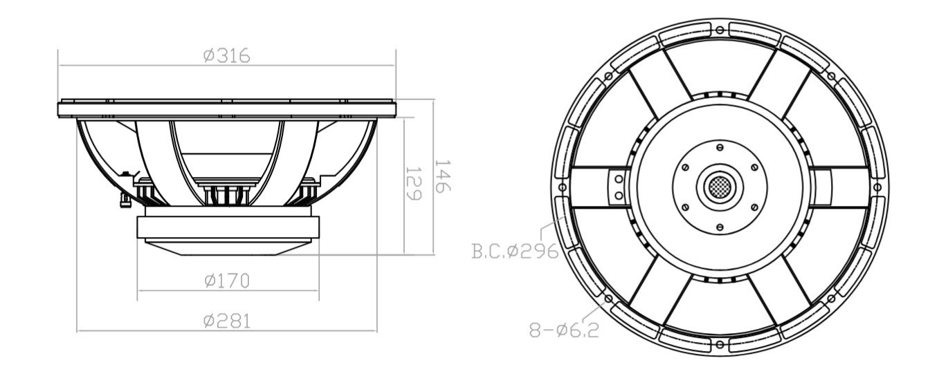 12W75-8XH Mechanical Drawing