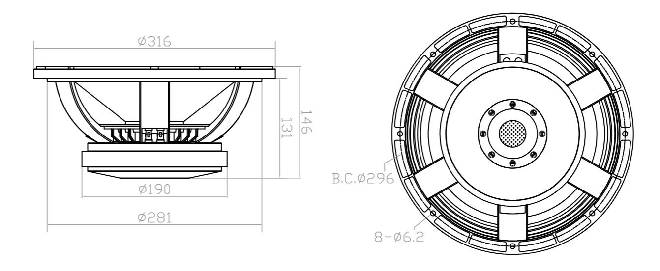 12W75-8XHP Mechanical Drawing